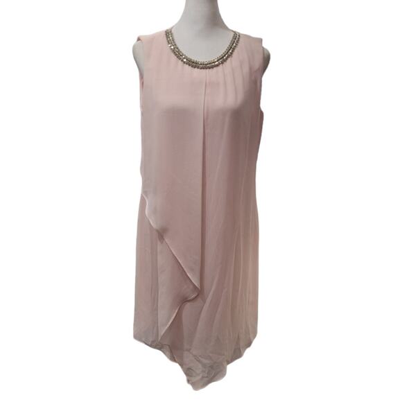 Blush Pink Chain Collar Tiered Dress DB EST 1962 Sz 6 Minimalist Cocktail Party - Picture 1 of 9